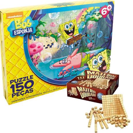 Combo - Jogo Material Dourado + Quebra Cabeça Bob Esponja 150 Peças Grow - Pais e filhos / grow Menor preço em Combo - Jogo Material Dourado + Quebra Cabeça Bob Esponja 150 Peças Grow - Pais e filhos / grow