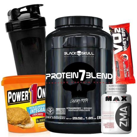 Combo kit Construção de Massa Muscular Magra - Whey Protein 7 Blend 837g ZMA 90caps Pasta Amendoim - Black skull Menor preço em Combo kit Construção de Massa Muscular Magra - Whey Protein 7 Blend 837g ZMA 90caps Pasta Amendoim - Black skull