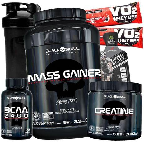 Combo Kit de Suplementos para Ganho de Massa e Peso - Black skull Menor preço em Combo Kit de Suplementos para Ganho de Massa e Peso - Black skull