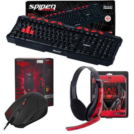 Combo Kit Gamer Spider Teclado GK-704BK + Mouse Spider Tarantula OM-702 + Headset Venom Shs701 Fortrek Menor preço em Combo Kit Gamer Spider Teclado GK-704BK + Mouse Spider Tarantula OM-702 + Headset Venom Shs701 Fortrek