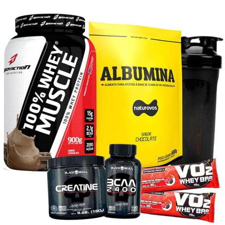 Combo kit Hipertrofia Muscular Rápido Whey 100 Concentrado Puro Albumina 500g Creatina Bcaa 2400 - Body action Menor preço em Combo kit Hipertrofia Muscular Rápido Whey 100 Concentrado Puro Albumina 500g Creatina Bcaa 2400 - Body action