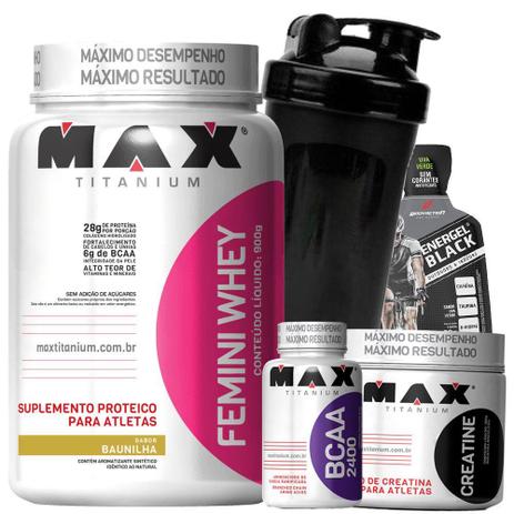 Combo Kit Massa Muscular Femini Whey Protein Feminino + Bcaa + Creatina - Max Titanium é boa?