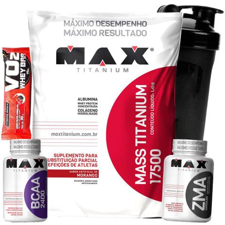 Combo kit Max Titanium Hipertrofia Hipercalorico 1,4kg Bcaa 2400 ZMA 90caps Menor preço em Combo kit Max Titanium Hipertrofia Hipercalorico 1,4kg Bcaa 2400 ZMA 90caps