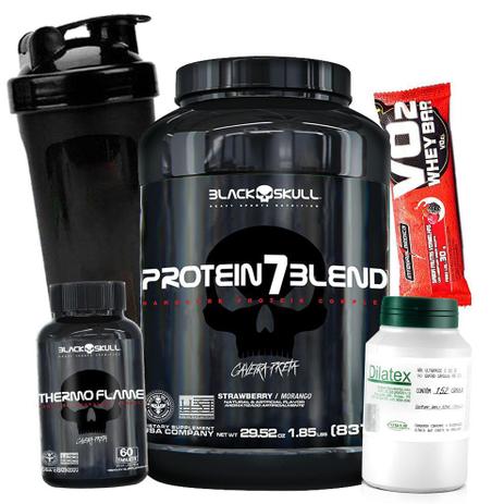 Combo Kit Suplementos Whey 7 + Termogenico + Dilatex - Black skull Menor preço em Combo Kit Suplementos Whey 7 + Termogenico + Dilatex - Black skull