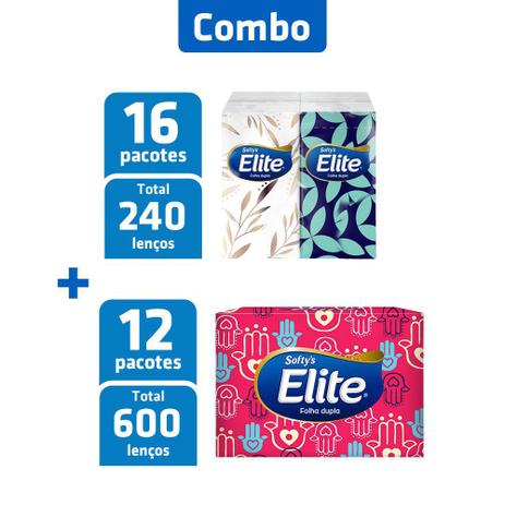 Combo Lenço de Papel 12 Pacotes 50 fls + 4 Pcts 15 Fls cada - Elite Menor preço em Combo Lenço de Papel 12 Pacotes 50 fls + 4 Pcts 15 Fls cada - Elite