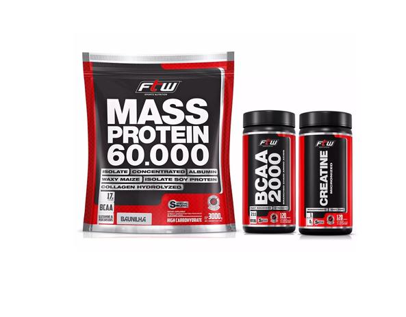Combo Mass 3kg + Bcaa 2000 + Creatina + Coqueteleira sabor:baunilha - Ftw é boa?