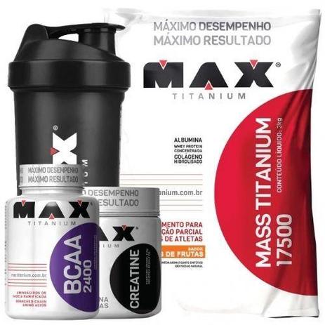 Combo Mass Titanium 3Kg Vit. Frutas + Bcaa 100 Caps + Creatina 150g + Coque - Max Titanium é boa?