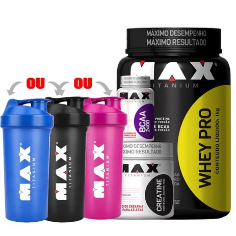 Combo Massa Muscular - Whey + Bcaa + Creatina - Max Titanium Menor preço em Combo Massa Muscular - Whey + Bcaa + Creatina - Max Titanium
