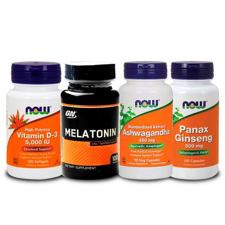 Combo Melatönïnä 3mg ON + Ashwagandha + Panax + Vit D3  Now - Optimum nutrition + now foods é boa?