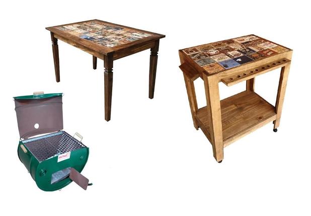 Combo Mesa+Carrinho Tampo Em Azulejo+Churrasqueira Neppel Menor preço em Combo Mesa+Carrinho Tampo Em Azulejo+Churrasqueira Neppel