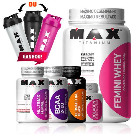 Combo Mulher Definição Femini Whey Thermogenico Colagen Coq - Max titanium Menor preço em Combo Mulher Definição Femini Whey Thermogenico Colagen Coq - Max titanium