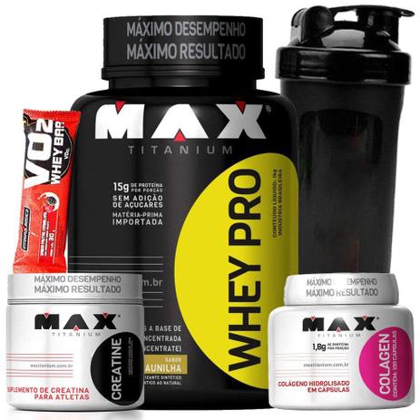 Combo Mulher Whey Pro 1kg Creatina 100g Colageno 100caps Coqueteleira Barra Proteica wey way - Max titanium Menor preço em Combo Mulher Whey Pro 1kg Creatina 100g Colageno 100caps Coqueteleira Barra Proteica wey way - Max titanium