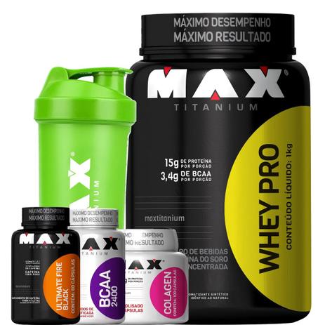 Combo Mulher Whey Pro + Colageno + Bcaa + Termogênico - Max - Max titanium Menor preço em Combo Mulher Whey Pro + Colageno + Bcaa + Termogênico - Max - Max titanium