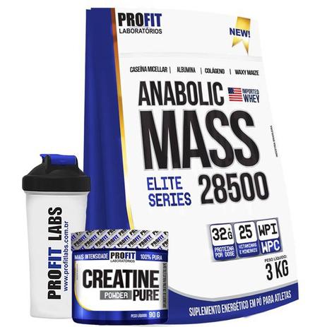 Combo Oferta Hipercalórico 3kg + Creatina 90g + Coqueteleira - Profit Menor preço em Combo Oferta Hipercalórico 3kg + Creatina 90g + Coqueteleira - Profit