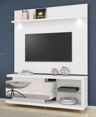 Combo (Painel + Bancada) Para TV até 55” Branco Laca Reflecta DJ Móveis Menor preço em Combo (Painel + Bancada) Para TV até 55” Branco Laca Reflecta DJ Móveis