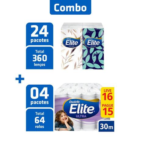 Combo Papel Higiênico Elite 64 Rolos + 6 Lenços 15 Fls cada Menor preço em Combo Papel Higiênico Elite 64 Rolos + 6 Lenços 15 Fls cada