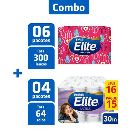 Combo Papel Higiênico Elite 64 Rolos + 6 Lenços 50 Fls cada Menor preço em Combo Papel Higiênico Elite 64 Rolos + 6 Lenços 50 Fls cada