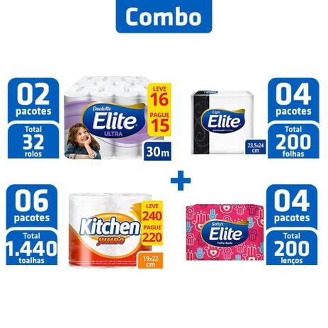 Combo Papel Higiênico + Papel Toalha + Guardanapos + Lenços - Elite Menor preço em Combo Papel Higiênico + Papel Toalha + Guardanapos + Lenços - Elite