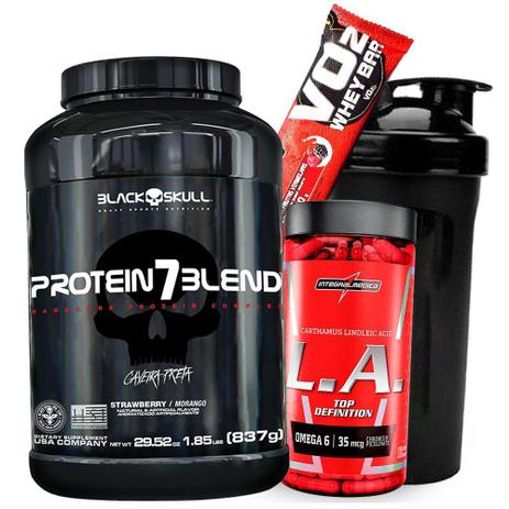 Combo Perda Queima gordura - Whey Protein 7 Blend 837g L.A Top Definition 120caps Coqueteleira - Black skull Menor preço em Combo Perda Queima gordura - Whey Protein 7 Blend 837g L.A Top Definition 120caps Coqueteleira - Black skull