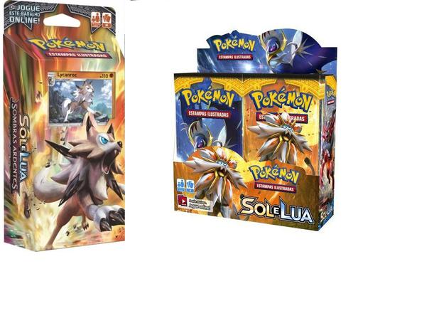 Combo Pokemon Box Sol e Lua com 36 Boosters + Deck Pokemon Sombras Ardentes Rocha Confiável Lycanroc Menor preço em Combo Pokemon Box Sol e Lua com 36 Boosters + Deck Pokemon Sombras Ardentes Rocha Confiável Lycanroc