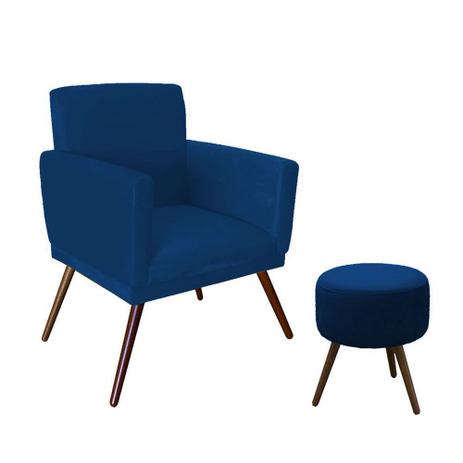 Combo Poltrona Decorativa Nina com Puff Redondo Pés Madeira Suede Azul Marinho - Combo estofados Menor preço em Combo Poltrona Decorativa Nina com Puff Redondo Pés Madeira Suede Azul Marinho - Combo estofados