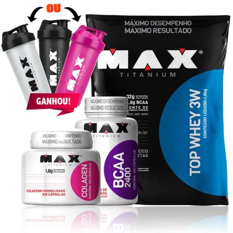 Combo Promoção Top Whey 3w + Bcaa 2400 + Colagen Max Titaniu - Max titanium Menor preço em Combo Promoção Top Whey 3w + Bcaa 2400 + Colagen Max Titaniu - Max titanium