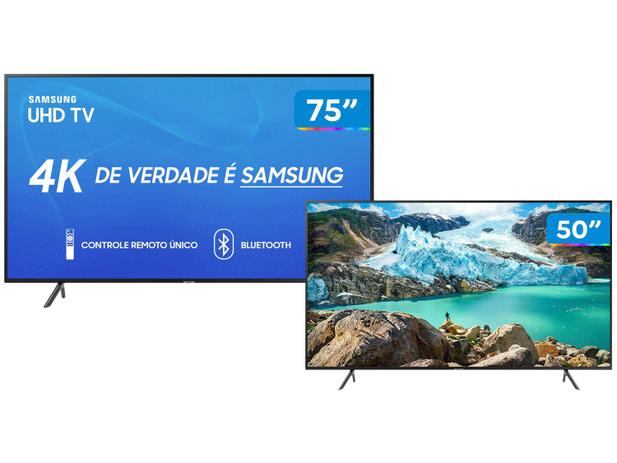 Combo Smart TV 4K LED 75” + 50” Samsung - Wi-Fi Bluetooth HDR 3 HDMI 2 USB Menor preço em Combo Smart TV 4K LED 75” + 50” Samsung - Wi-Fi Bluetooth HDR 3 HDMI 2 USB