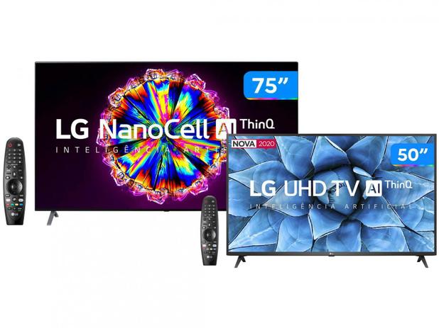 Combo Smart TV 8K NanoCell IPS 75” LG 75NANO95SNA - Wi-Fi Bluetooth + Smart TV UHD 4K LED 50” Menor preço em Combo Smart TV 8K NanoCell IPS 75” LG 75NANO95SNA - Wi-Fi Bluetooth + Smart TV UHD 4K LED 50”