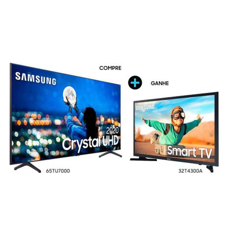 Combo Smart TV Crystal UHD 4K 2020 TU7000 65” + Smart TV Samsung Tizen HD 2020 T4300 32” Menor preço em Combo Smart TV Crystal UHD 4K 2020 TU7000 65” + Smart TV Samsung Tizen HD 2020 T4300 32”