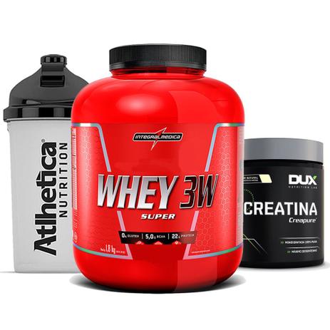 Combo Super Whey 3w 1.8Kg Chocolate + Creatina Dux + Bottle - K-fit Menor preço em Combo Super Whey 3w 1.8Kg Chocolate + Creatina Dux + Bottle - K-fit
