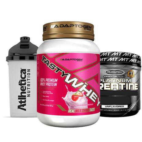 Combo Tasty Whey 2 LB Strawberry + Creatine 400g + Bottle - K-fit Menor preço em Combo Tasty Whey 2 LB Strawberry + Creatine 400g + Bottle - K-fit