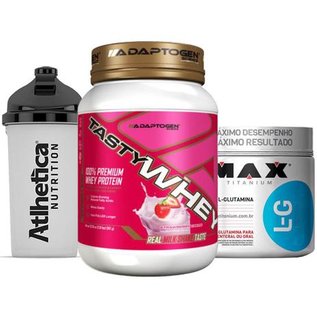 Combo Tasty Whey 2 LB Strawberry +Glutamina 300g Max +Bottle - K-fit Menor preço em Combo Tasty Whey 2 LB Strawberry +Glutamina 300g Max +Bottle - K-fit