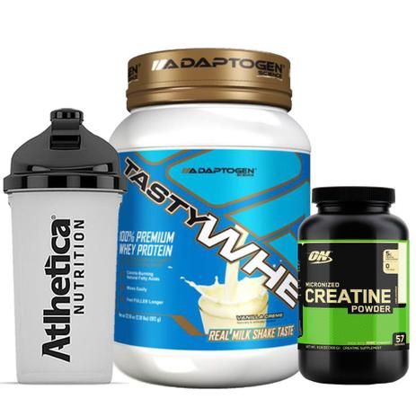 Combo Tasty Whey 2 LB Vanilla + Creatina 300g Op + Bottle - K-fit Menor preço em Combo Tasty Whey 2 LB Vanilla + Creatina 300g Op + Bottle - K-fit