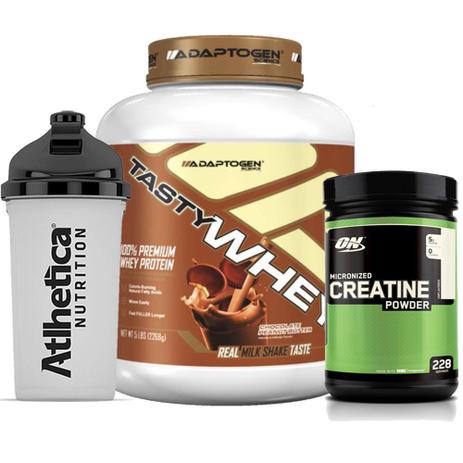 Combo Tasty Whey 5 LB C/ Peanut + Creatina 300g Op + Bottle - K-fit Menor preço em Combo Tasty Whey 5 LB C/ Peanut + Creatina 300g Op + Bottle - K-fit