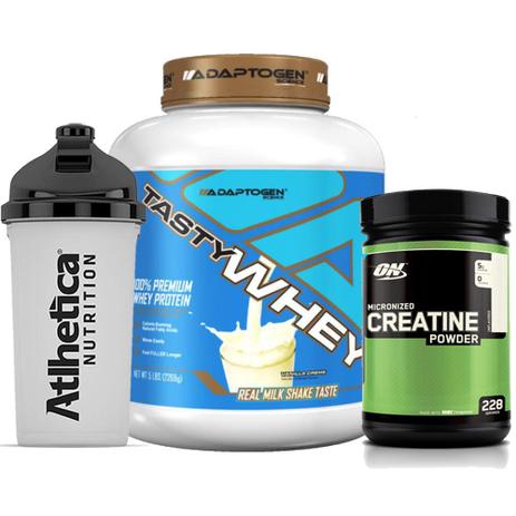 Combo Tasty Whey 5 LB Vanilla + Creatina 300g Op + Bottle - K-fit Menor preço em Combo Tasty Whey 5 LB Vanilla + Creatina 300g Op + Bottle - K-fit