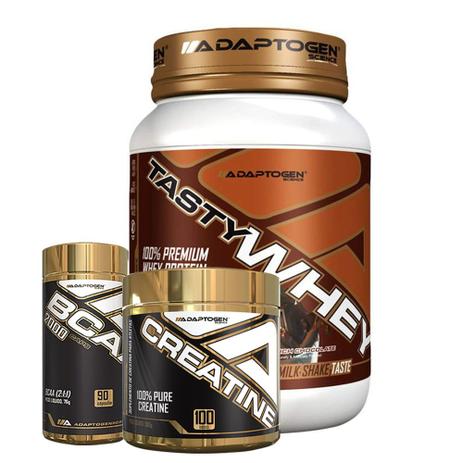 Combo Tasty Whey Chocolate 2 LBS + Bcaa 90 Caps + Creatina - Adaptogen Menor preço em Combo Tasty Whey Chocolate 2 LBS + Bcaa 90 Caps + Creatina - Adaptogen
