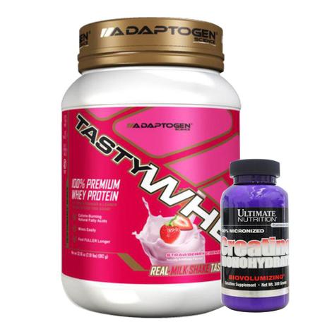 Combo Tasty Whey Strawberry 2LB + Creatina 300g Ultimate - K-fit Menor preço em Combo Tasty Whey Strawberry 2LB + Creatina 300g Ultimate - K-fit