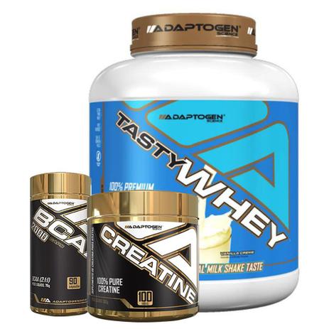 Combo Tasty Whey Vanilla 5 LBS + Bcaa 90 Caps + Creatina - Adaptogen Menor preço em Combo Tasty Whey Vanilla 5 LBS + Bcaa 90 Caps + Creatina - Adaptogen