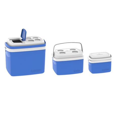 Combo Três Caixas Térmicas - 32, 12 e 5 Litros - Azul Soprano Menor preço em Combo Três Caixas Térmicas - 32, 12 e 5 Litros - Azul Soprano