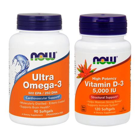 Combo Ultra Omega 3 90 Sgels + Vit D3 5000 ui 120 Sgels Now - Now foods Menor preço em Combo Ultra Omega 3 90 Sgels + Vit D3 5000 ui 120 Sgels Now - Now foods