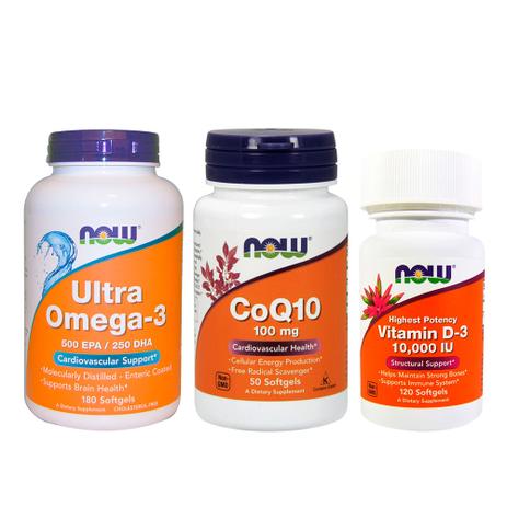 Combo Ultra Omega 3 + Vit D3 10000 ui + Coq10 100mg Now Foods Menor preço em Combo Ultra Omega 3 + Vit D3 10000 ui + Coq10 100mg Now Foods