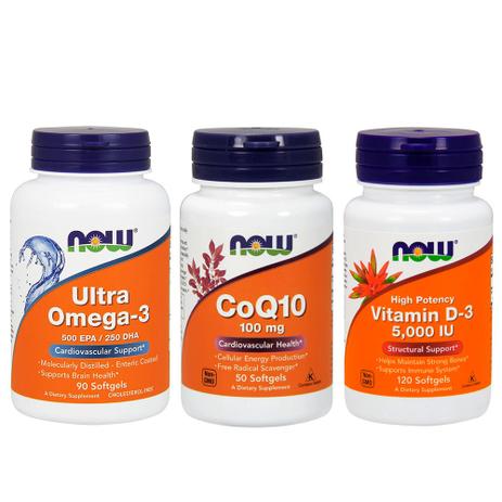 Combo Ultra omega 3 + Vit D3 5000ui + Coq10 100mg Now Foods Menor preço em Combo Ultra omega 3 + Vit D3 5000ui + Coq10 100mg Now Foods