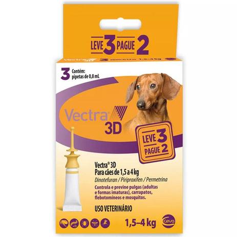 Combo Vectra 3D Cães 1,5 a 4kg 3 pipetas Ceva AntiPulgas e Carrapatos é boa?