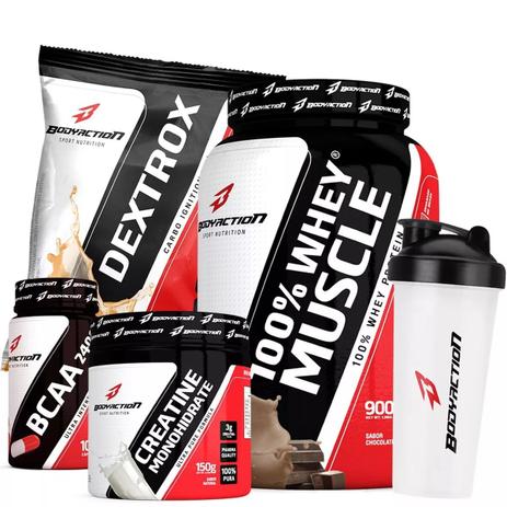 Combo Whey 100 Bcaa Creatina Dextrose - Body Action Menor preço em Combo Whey 100 Bcaa Creatina Dextrose - Body Action
