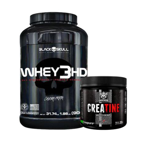 Combo Whey 3HD 900g Morango + Creatina 200g Darkness - K-fit Menor preço em Combo Whey 3HD 900g Morango + Creatina 200g Darkness - K-fit