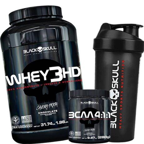 Combo Whey 3hd + Bcaa 280g + Caveira Preta - Black Skull - Geral Menor preço em Combo Whey 3hd + Bcaa 280g + Caveira Preta - Black Skull - Geral