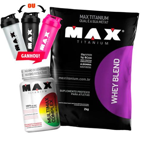 Combo Whey Blend 2kg + Multimax Complex + Coq - Max Titanium Menor preço em Combo Whey Blend 2kg + Multimax Complex + Coq - Max Titanium