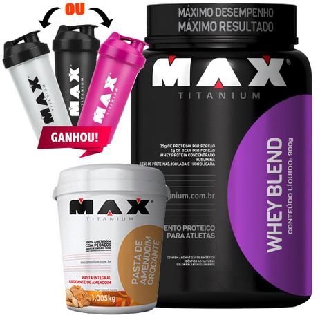 Combo Whey Blend 900g + Pasta De Amendoim Crocante Max Titan - Max titanium Menor preço em Combo Whey Blend 900g + Pasta De Amendoim Crocante Max Titan - Max titanium