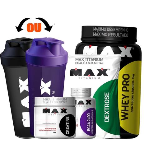 Combo Whey Pro + Bcaa + Creatina + Dextrose + Coqueteleira - Max titanium é boa?