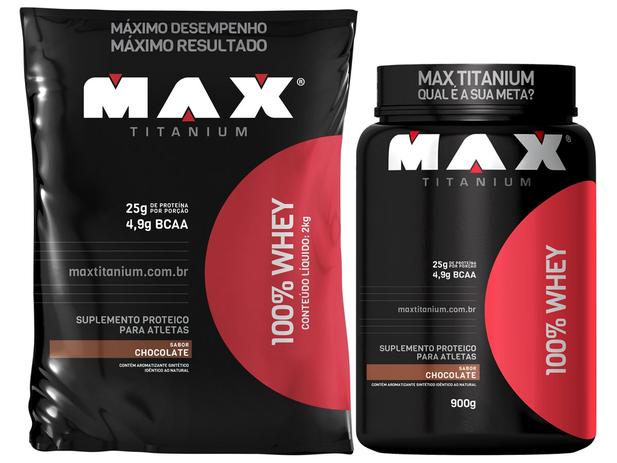 Combo Whey Protein 100 - Max Titanium - 2kg + 900g Menor preço em Combo Whey Protein 100 - Max Titanium - 2kg + 900g